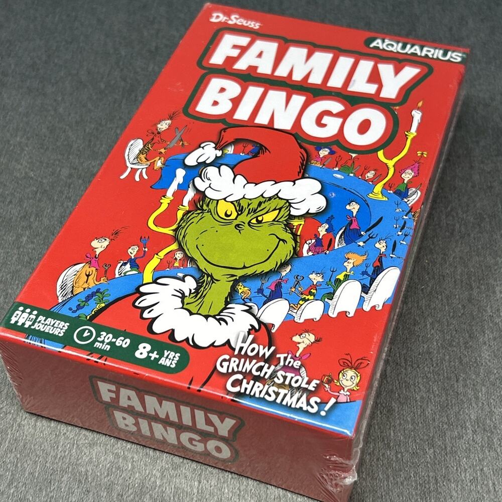 NEW Dr Seuss How The Grinch Stole Christmas Family Bingo Game 18 Cards Aquarius